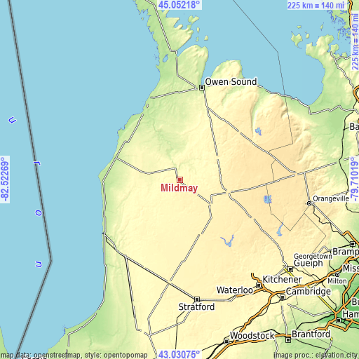 Topographic map of Mildmay
