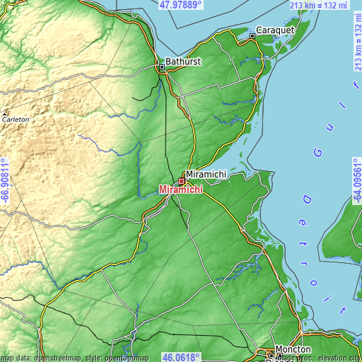 Topographic map of Miramichi