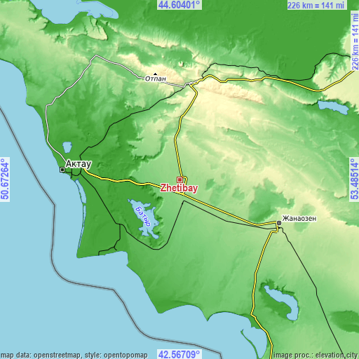 Topographic map of Zhetibay
