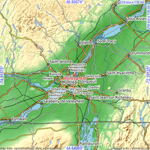 Topographic map of Montréal-Est