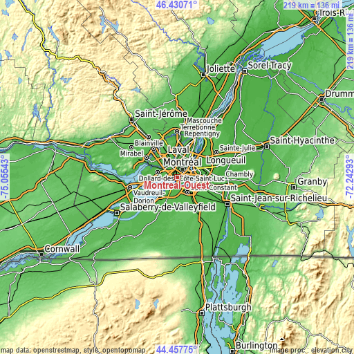 Topographic map of Montréal-Ouest