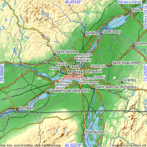 Topographic map of Mont-Royal