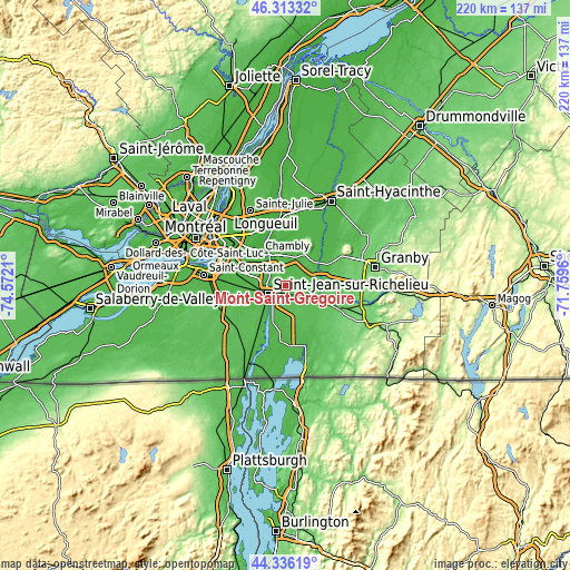 Topographic map of Mont-Saint-Grégoire