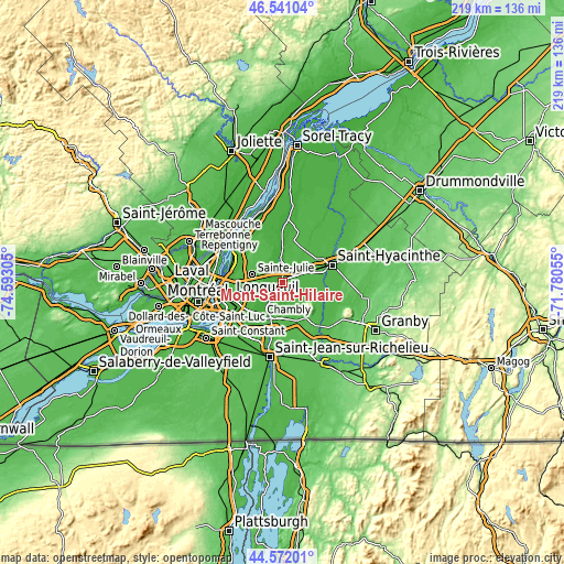 Topographic map of Mont-Saint-Hilaire