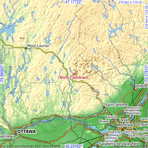 Topographic map of Mont-Tremblant