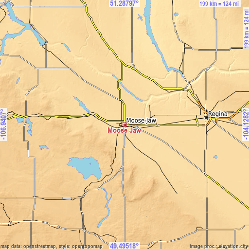 Topographic map of Moose Jaw