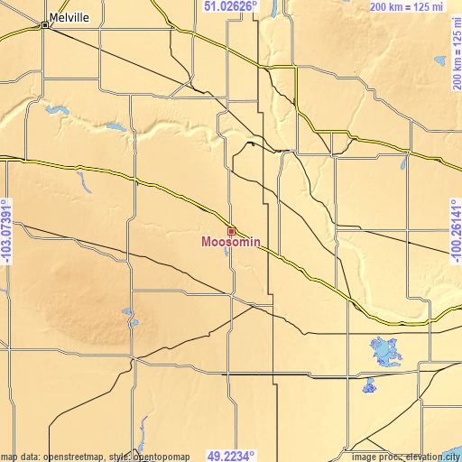 Topographic map of Moosomin