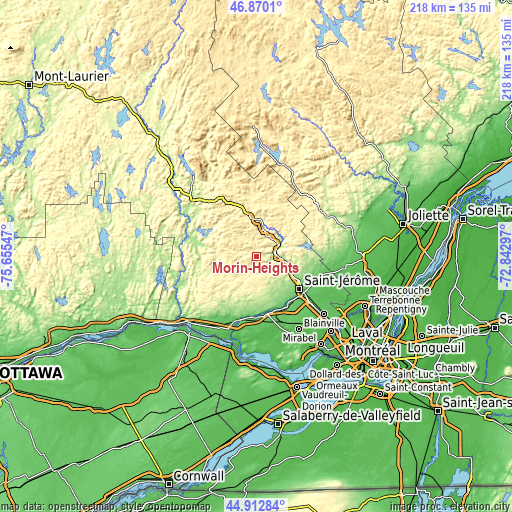 Topographic map of Morin-Heights