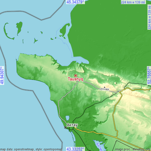 Topographic map of Taūshyq