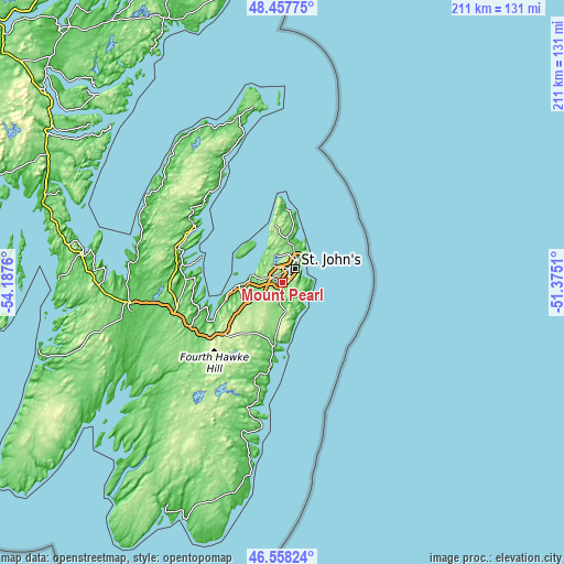 Topographic map of Mount Pearl