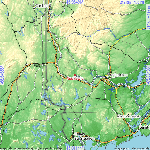 Topographic map of Nackawic