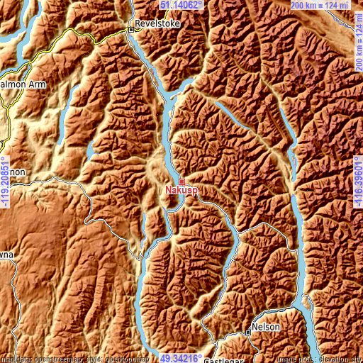 Topographic map of Nakusp