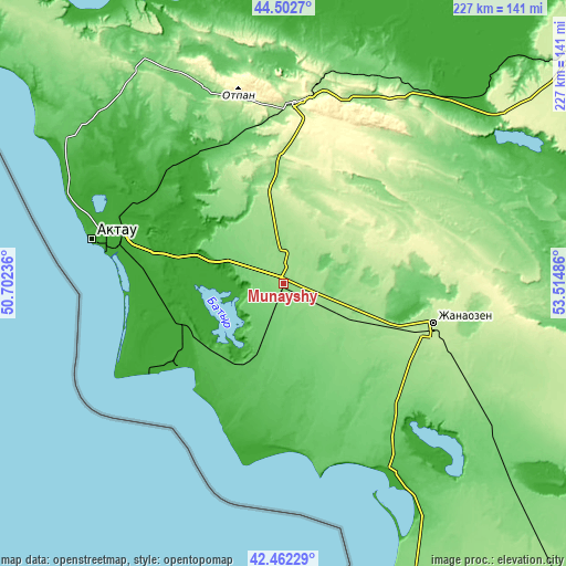 Topographic map of Munayshy