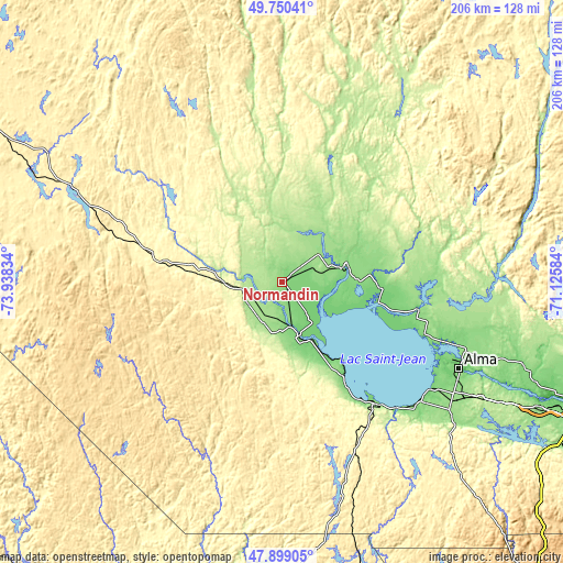 Topographic map of Normandin