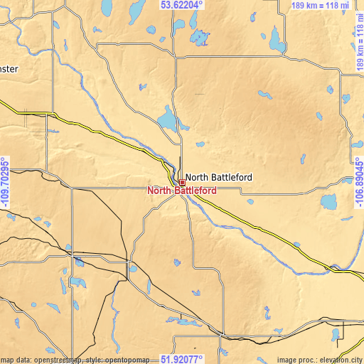 Topographic map of North Battleford