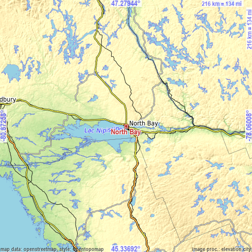 Topographic map of North Bay