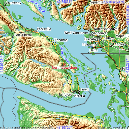 Topographic map of North Cowichan