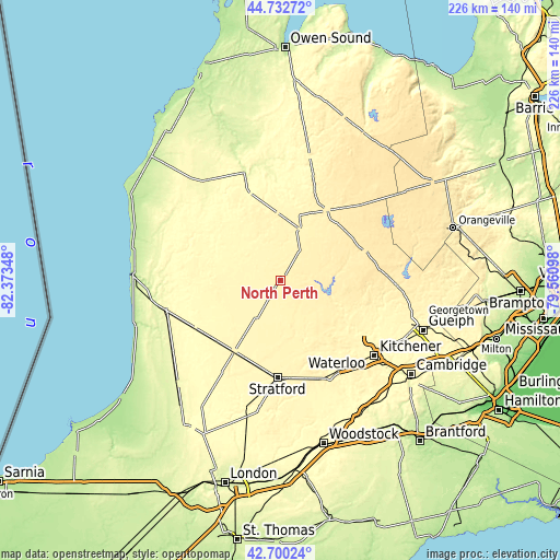 Topographic map of North Perth