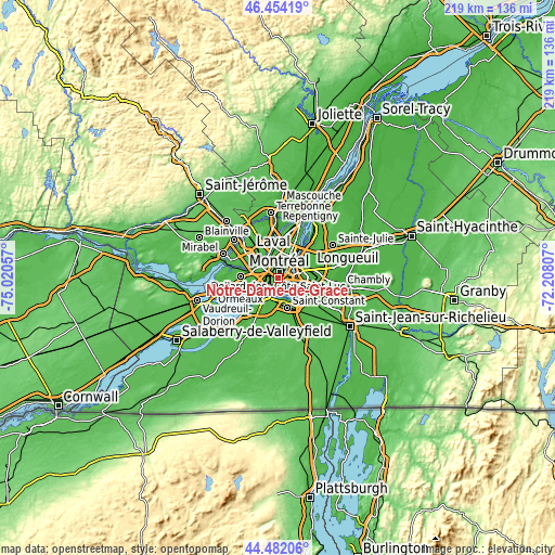 Topographic map of Notre-Dame-de-Grâce