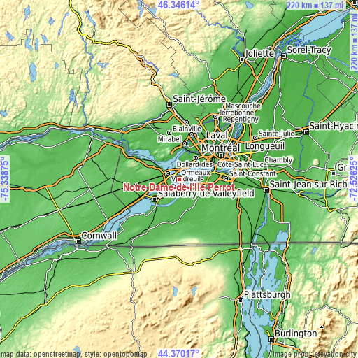 Topographic map of Notre-Dame-de-l'Île-Perrot