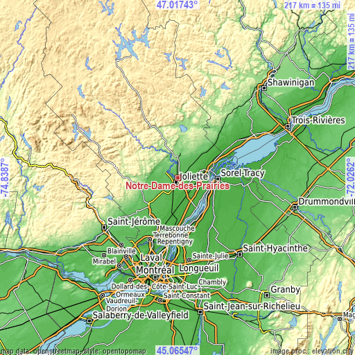 Topographic map of Notre-Dame-des-Prairies