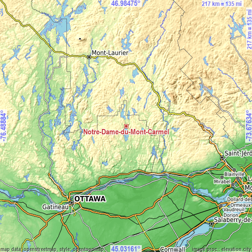 Topographic map of Notre-Dame-du-Mont-Carmel