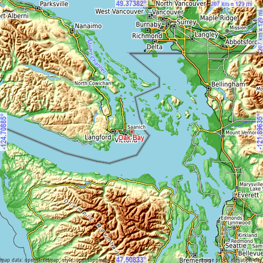 Topographic map of Oak Bay