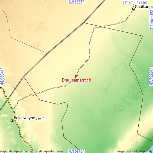 Topographic map of Dhuusamarreeb