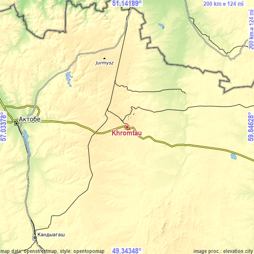 Topographic map of Khromtau