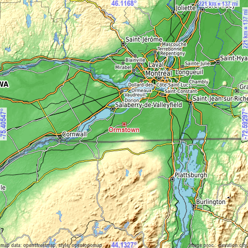 Topographic map of Ormstown