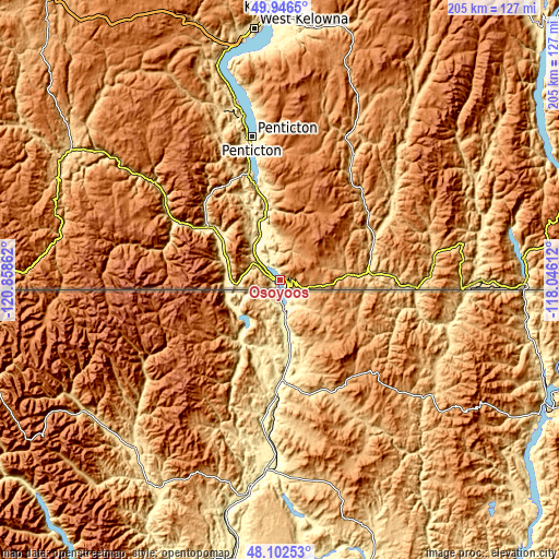 Topographic map of Osoyoos