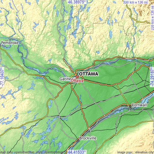 Topographic map of Ottawa