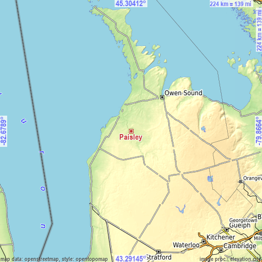 Topographic map of Paisley