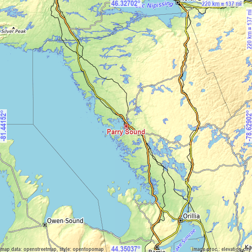 Topographic map of Parry Sound