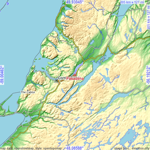 Topographic map of Pasadena