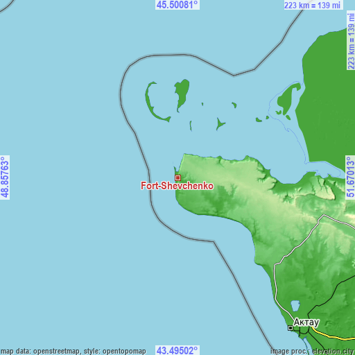 Topographic map of Fort-Shevchenko