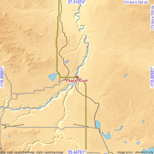 Topographic map of Peace River