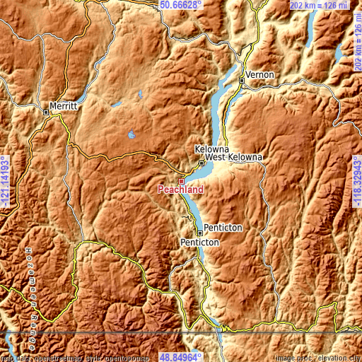Topographic map of Peachland