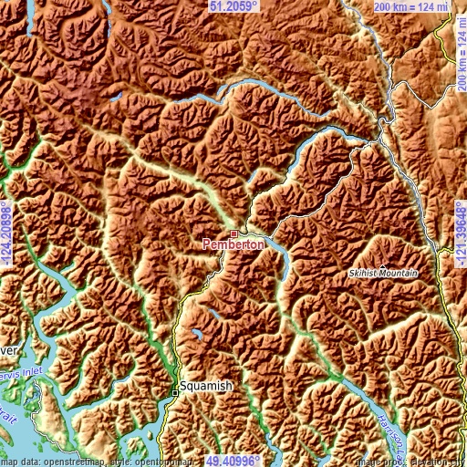 Topographic map of Pemberton
