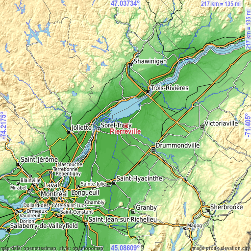 Topographic map of Pierreville