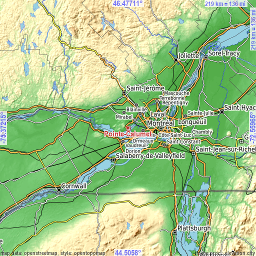 Topographic map of Pointe-Calumet