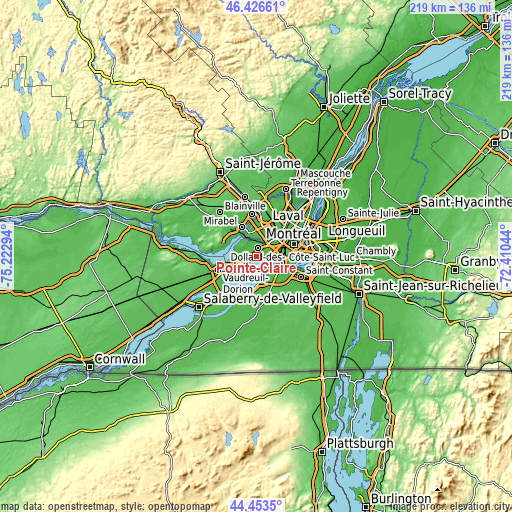 Topographic map of Pointe-Claire