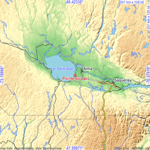 Topographic map of Pointe-du-Lac