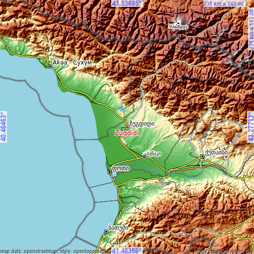 Topographic map of Zugdidi