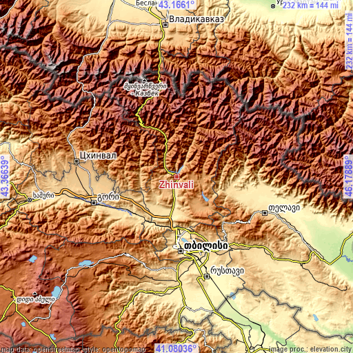 Topographic map of Zhinvali