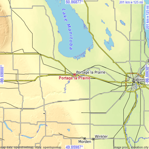 Topographic map of Portage la Prairie