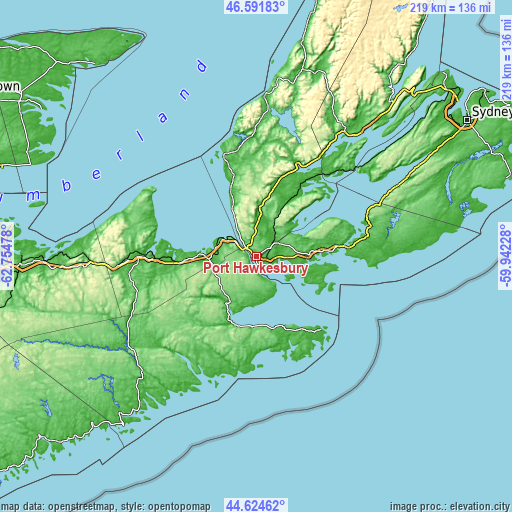 Topographic map of Port Hawkesbury
