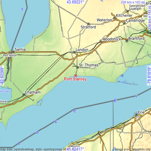 Topographic map of Port Stanley
