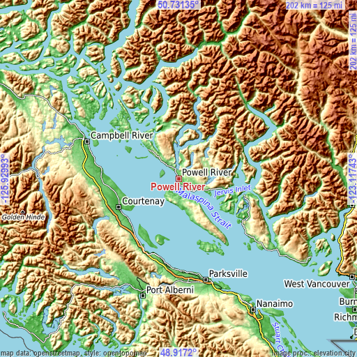 Topographic map of Powell River