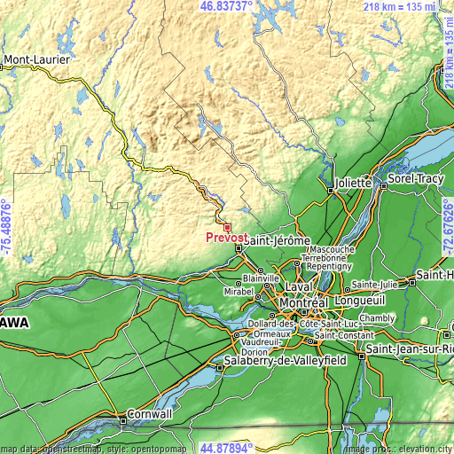 Topographic map of Prévost